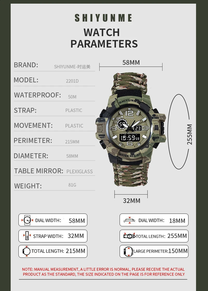 Men Military Sports LED Digital Watches Compass Outdoor Multifunction Waterproof Mens Quartz Watch Relogio Masculino 2201D 240717