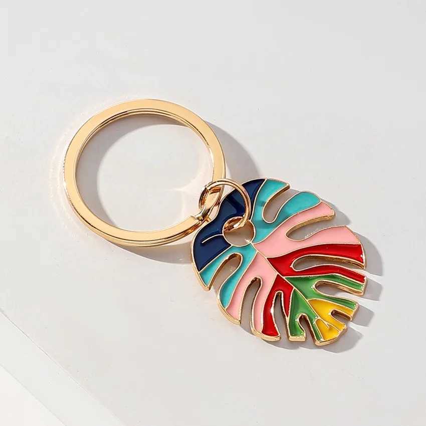 keychain enamel Multicolour Rainbow Turtle Leaf Keychain Key Ring For Women Men Boho Fresh Foliage Plant Bag Car Airpods KeyL240729