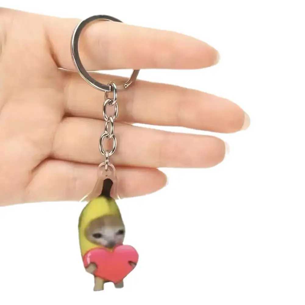 2024 Happy Banana Cat Key Chain Mobile Phone Chain Student Gift Funny Cat Bag Pendant Lanyard Happy Cat KeychainL240729