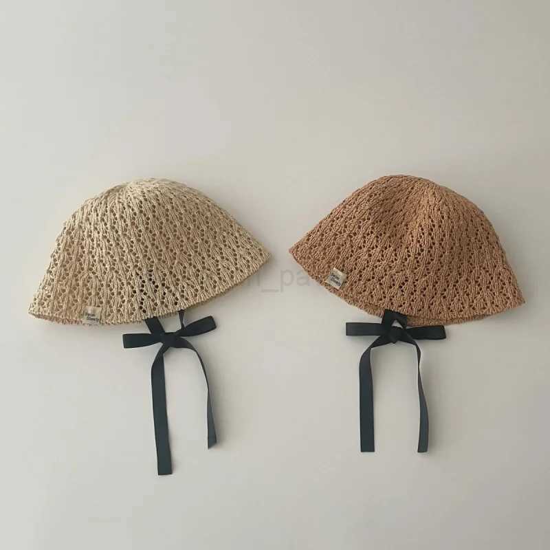 ChildrenS Hats Korean Style Straw Bucket Hat Boys Girls Baby Summer Straw Hat Sun Hat Strap Sunscreen Hat Children AccessoriesXJ240730