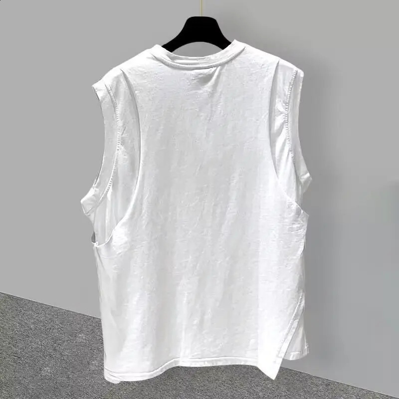 Mens Clothing Sleeveless T-shirt Summer Loose Men Tank Top Leisure Solid Hole Priming Shirt Round Neck Fitness Running Men Tops 240729
