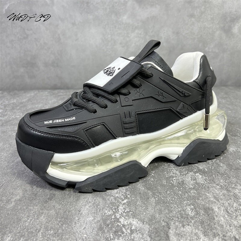 Chunky Sneaker Men Air Cushion Running Shoes Fashion Casual Microfiber Leather Fabric Breathable Height Increased Platform Shoes