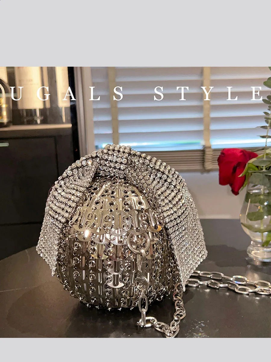 DHXJ Womens ball shape Woven Hollow Metal Chain Tote Clutch bow dia Travel Holiday Shoulder Bag Handbag 240729