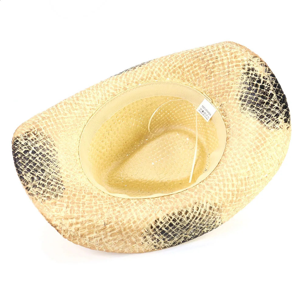 Summer Hand-woven Grass Painting Western Straw Cowboy Hat Women Men Outdoor Sun Protection Cowgirl Top Hat Sombreros De Mujer 240718