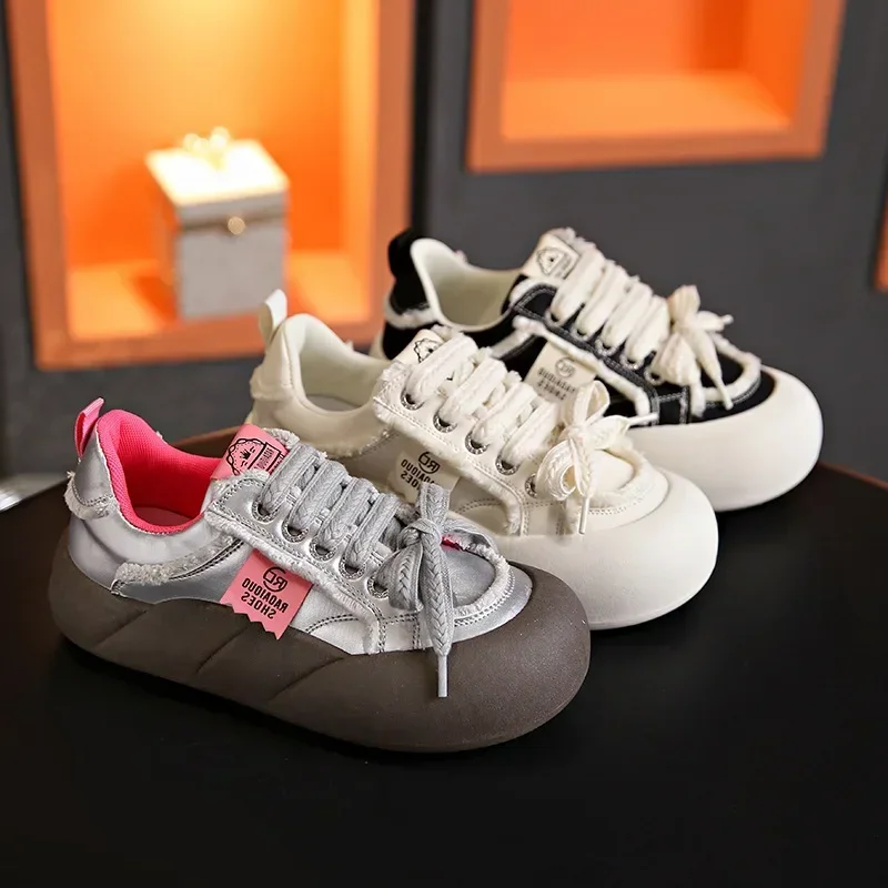 2025 NEW Platform Flat Sneakers Female Autumn New Round Toe Mixed Colors Women Casual Shoes Comfortable Breathable Loafers