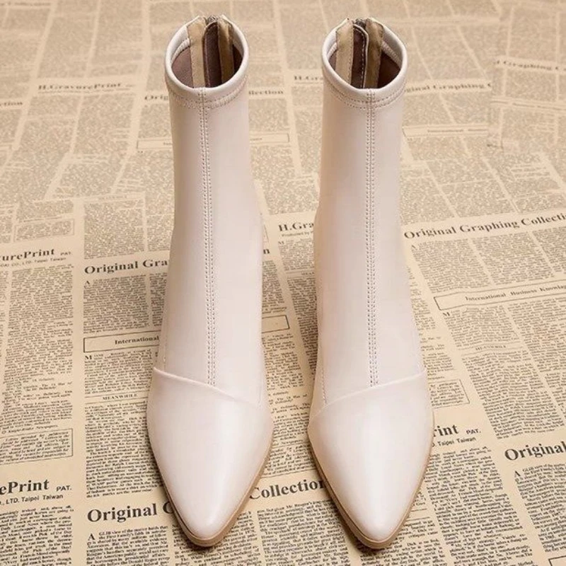 Ankle Boots for Women's Thick Heel Spring Summer Autumn Single Boots 2023 New Pointed High Heels Shoes Mid-heel Fashion