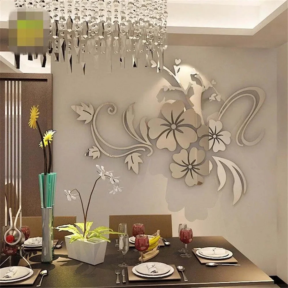 Large 3D Flower Mirror Wall Stickers Acrylic Decorative Wall Stickers Art Murals for Bedroom TV Background Decoration 120x90cm 240730