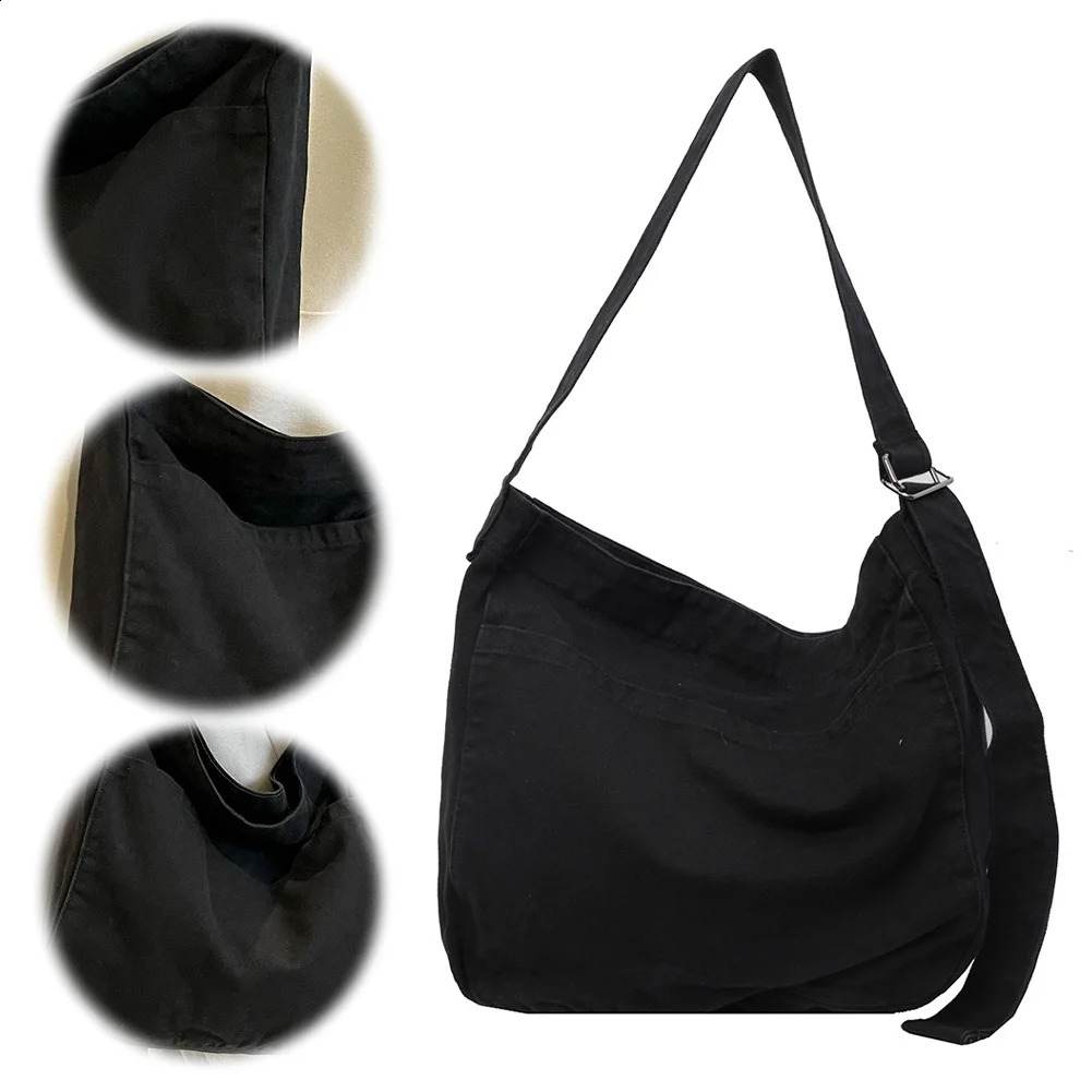 Canvas Shoulder Bag with Pockets Adjustable Strap Tote Bag Women and Men Hobo Bag Zipper Messenger Bag for Travel Work 240730