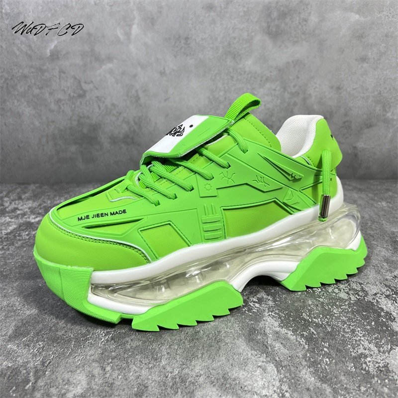 Chunky Sneaker Men Air Cushion Running Shoes Fashion Casual Microfiber Leather Fabric Breathable Height Increased Platform Shoes
