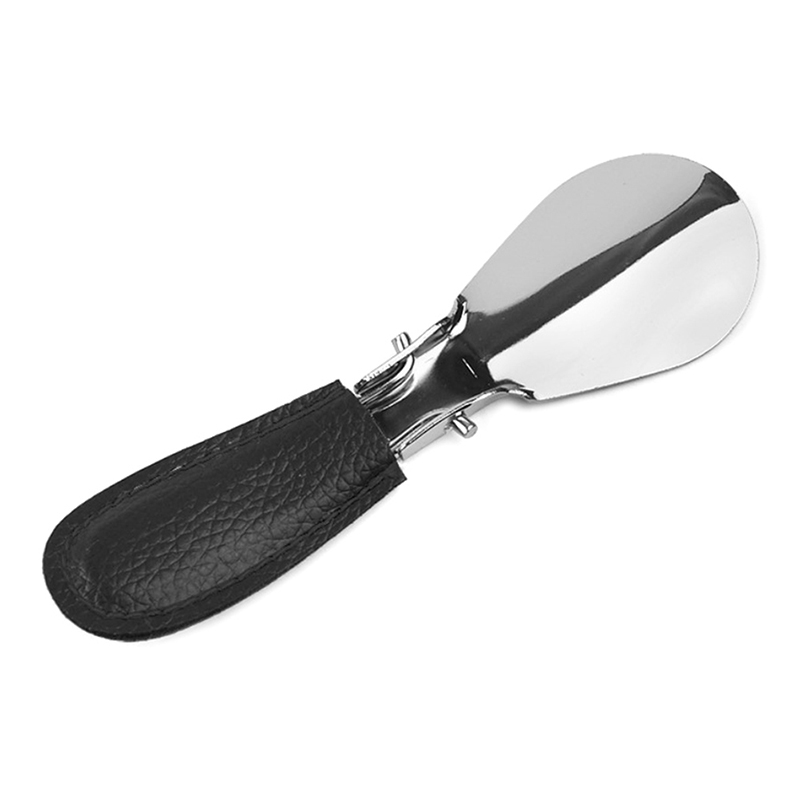 1pc Durable Stainless Steel Folding Shoehorn With Faux Leather Portable Fashion Shoe Horns Accessories