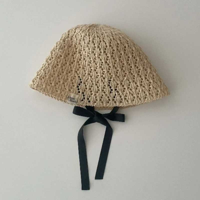 ChildrenS Hats Korean Style Straw Bucket Hat Boys Girls Baby Summer Straw Hat Sun Hat Strap Sunscreen Hat Children AccessoriesXJ240730