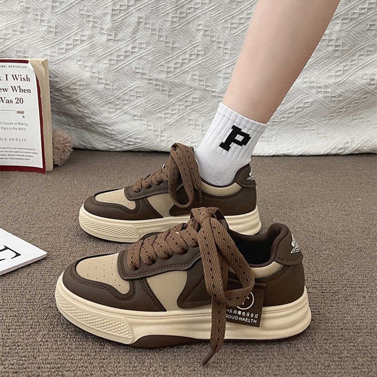New Sneakers Muffin Thick Bottom Khaki Black White Color Matching Fashion Women's Casual Sports Shoes 2023 fedc