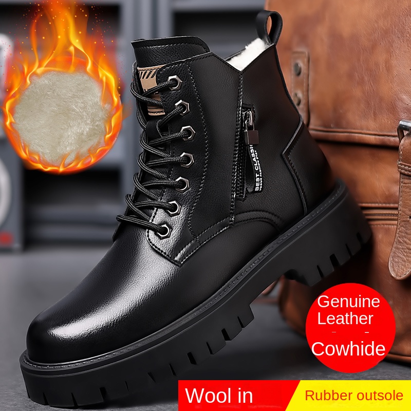 winter Autumn classic warm snow thick soles non-slip work boots men's outdoor casual big head leather shoes 4c81