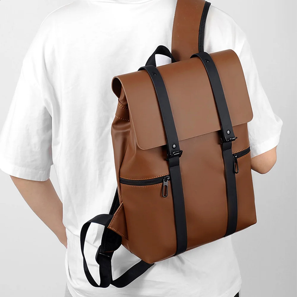 Men Backpack Rucksack Daypack Satchel Student Bag PU Leather Laptop Computer Travel Business Male School Book Bags Knapsack 240902