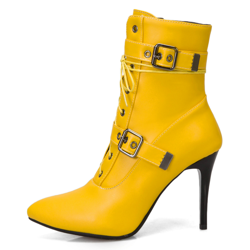 For Fashion Women Hot 2023 Sexy Women's Ankle Boots Autumn Winter Buckle High Heel Lace Up Short Shoes Large Size cc2f 's