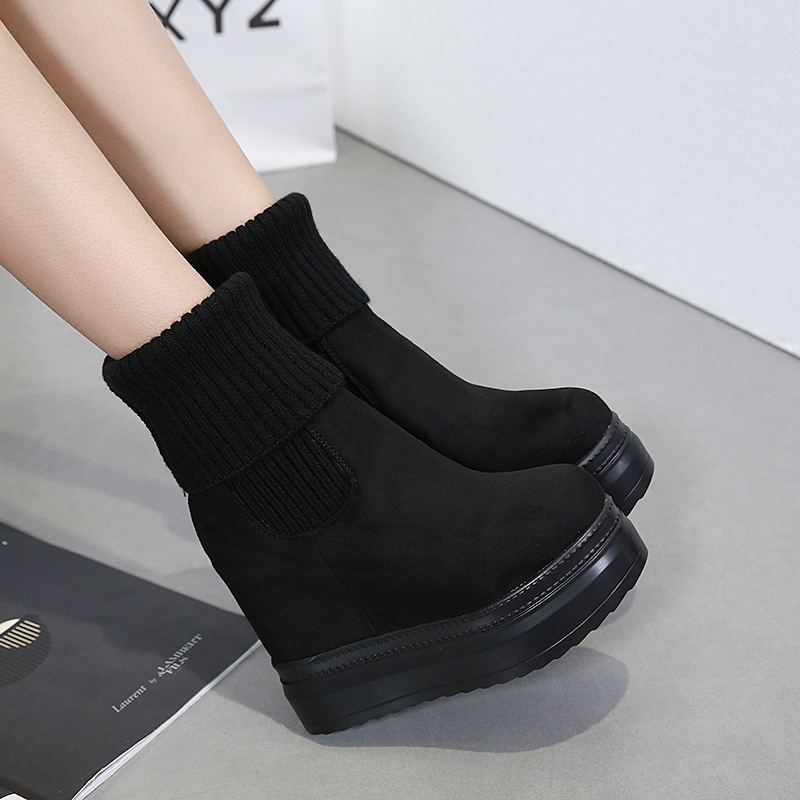 Mid-Calf Knitting Wool Hidden hot Heel Platform Winter Boots for Women
