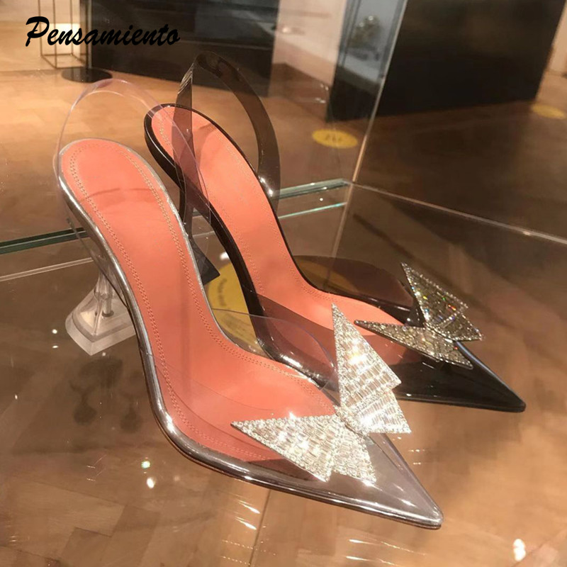 Star style Crystal Butterfly Transparent Women Pumps Jelly Office Lady Summer Sgbacks High heels Wedding Bridal Shoes