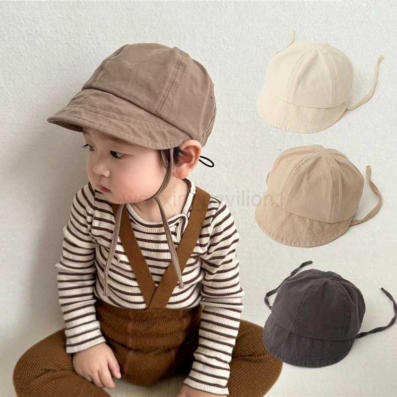 Summer Baby Sun Hat Korean Solid Color Infant Baseball Cap Outdoor Adjustable Drstring Lace-up Kids Bucket HatsXJ240730