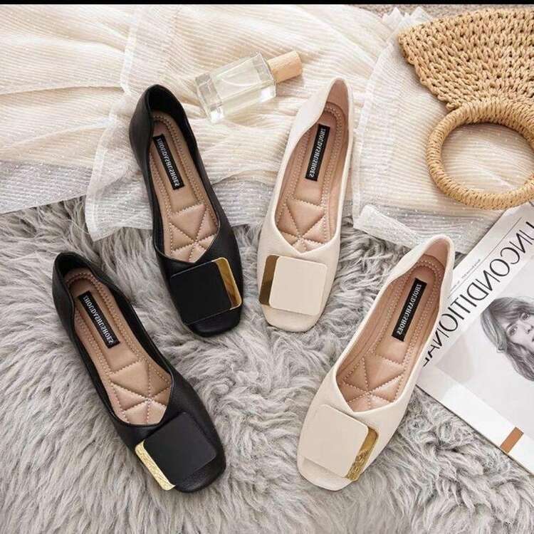 Women's Casual Shoes New Design Gentle Style Square Toe Flat Bottom Versatile Comfortable Breathable Triple Black Free shipping size