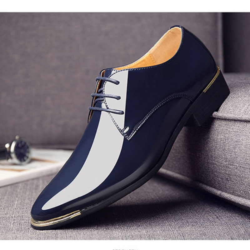 Premium Patent White Wedding Size 38-48 Black Leather Low Top Soft Men Dress Shoes Solid Color New 4 13112