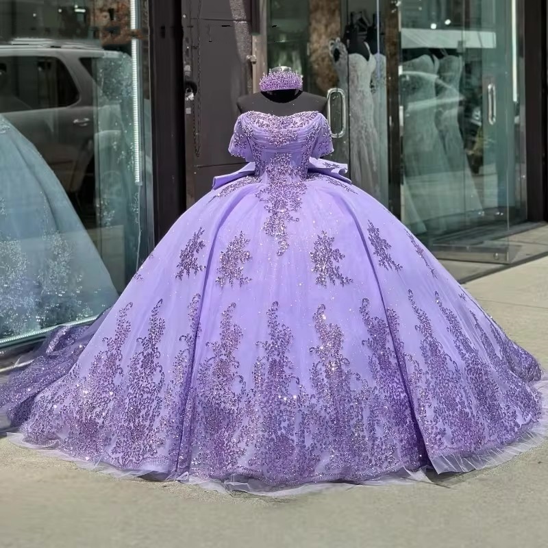 2025 Lavender Quinceanera Dresses Ball Gown Sparkly Lace Applique Beading Mexican Corset Bow Sweet 16 Vestidos De 15 Anos