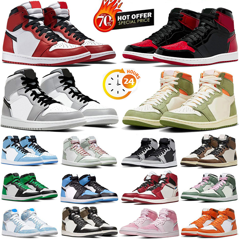 Mens Womens 1 Basketball Shoes 1s High OG Lost and found university blue patent bred Gorge Green dark mocha Starfish black white women Sneakers Trainers 36-47