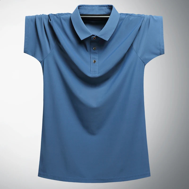 Plus size 9XL 8XL mens summer highquality short sleeved ice silk solid color business casual polo shirt 240829