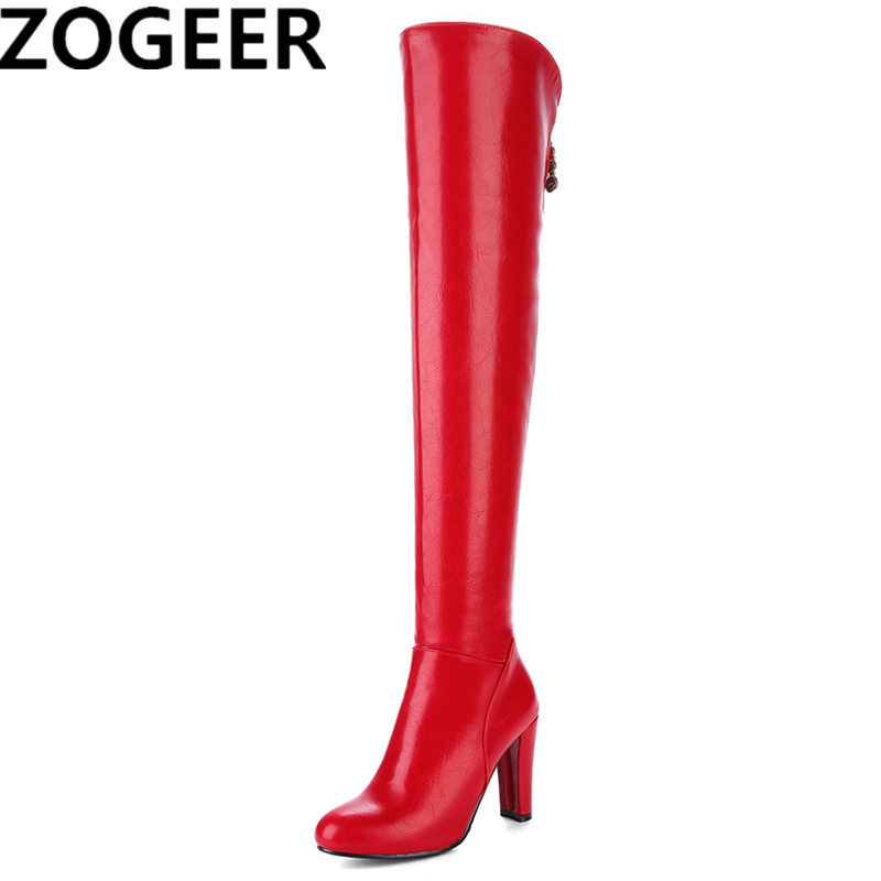 Women's Fashion Thigh High Black Red Heels Over the Knee Boots Female Autumn Winter Sexy Long Dance Party Shoes Lady efdc