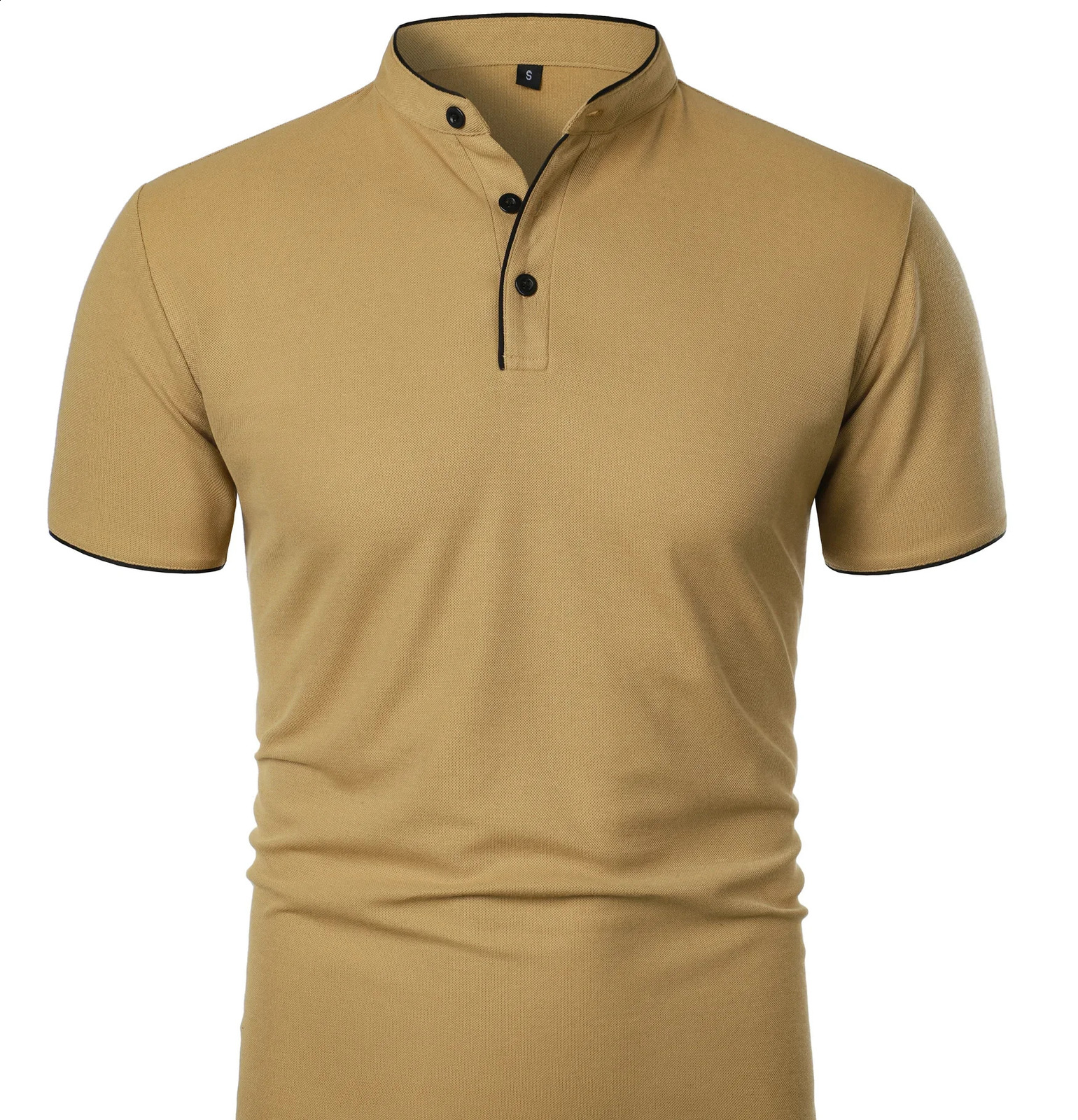 Mens solid color shortsleeved stand collar Tshirt casual top 240730