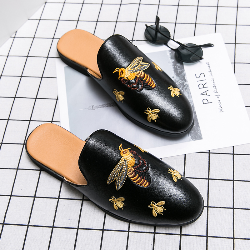 Summer Half For Designer Fashion Slipon Flats Mules Men Lazy Shoes Leather High Quality Loafers Slippers Slides