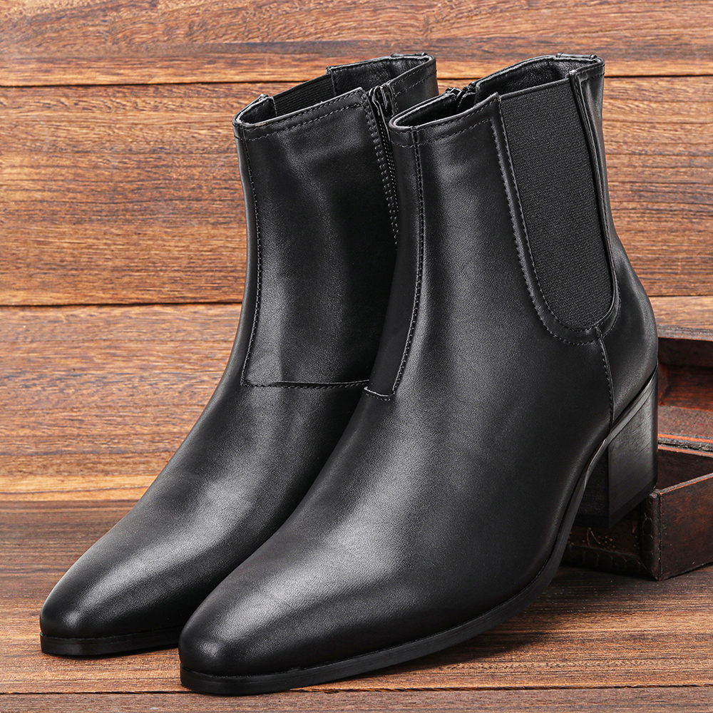 Size 40~46 Men Heightened Shoes Fashion Men high-heeled Boots Leather Chelsea Ankle Boots #G18
