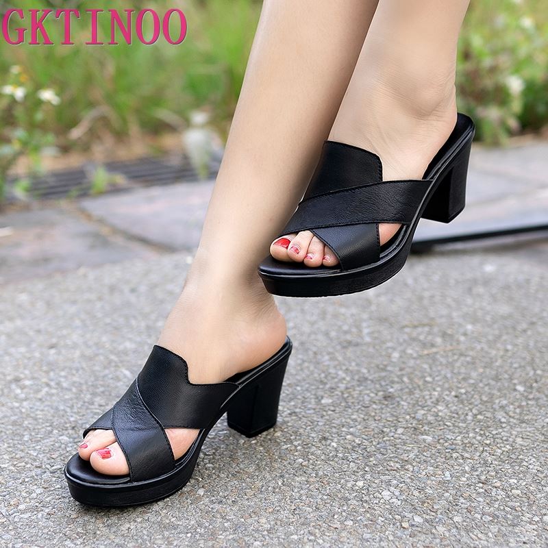 GKTINOO Women's 2024 7cm High Heels Women Woman Slippers Summer Sandals Casual Shoes