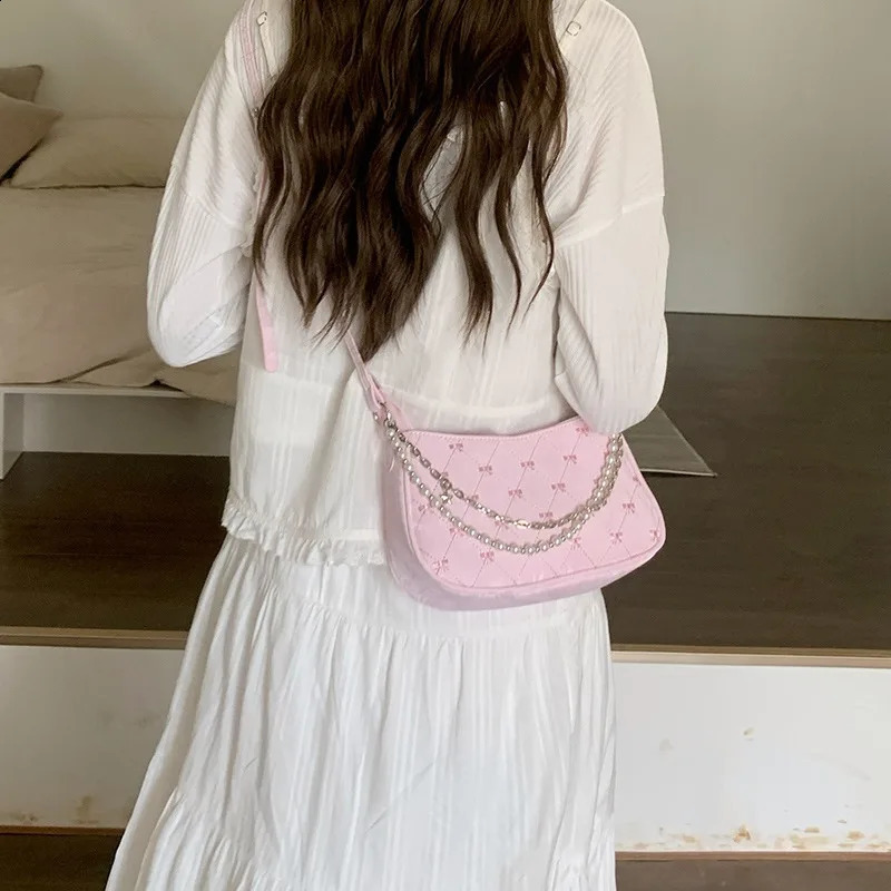 1 Piece Chic France Shoulder for Girl Sweet Fashion Bowknot Style Baguette Elegant Student Phone Lipstick Bag 240730 d443