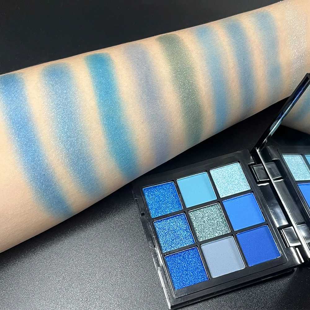 9 Color Eyeshadow Palette Blue Waterproof Sweatproof Blue Matte Pearl Glitter Finish Performance Stage Makeup Music Festival W250520