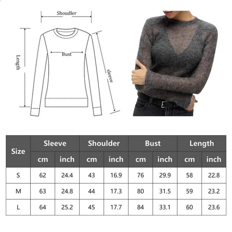 Sexy Fashion Perspective Knitted Floral Womens Spring and Autumn Oneck Long sleeved Sweater Elegant Warm Street 240812
