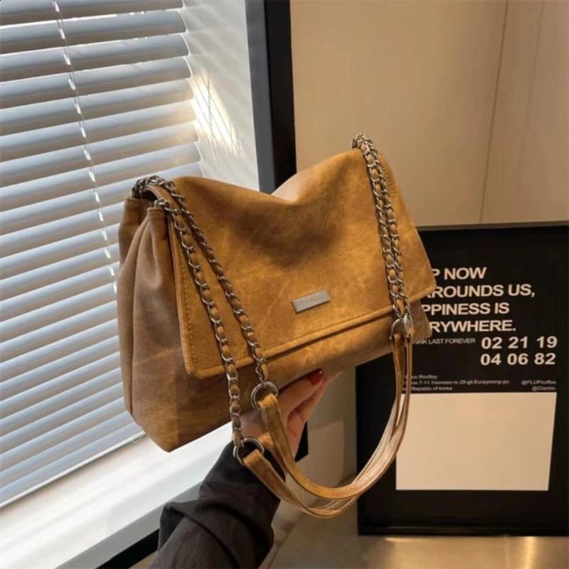 PU Leather Shoulder Bag Large Capacity Fashionable Niche Texture Chain Single Shoulder Bag Oblique Shoulder Bag 240730
