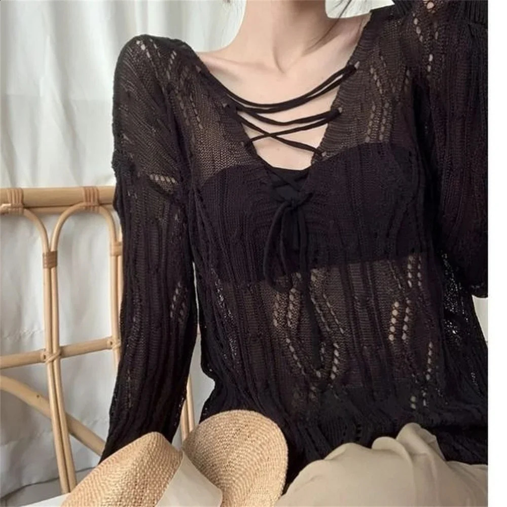 girl hole lazy style full sleeve skydiving top with sexy womens casual streetwear and sweater pullout 240812