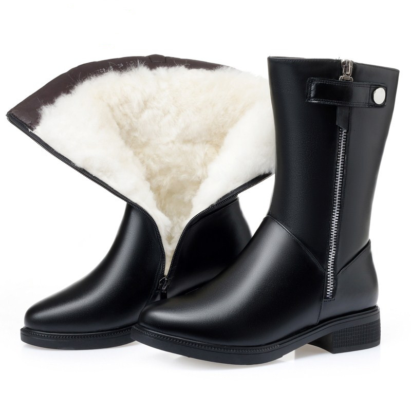 AIYUQI winter boots women Black Shoes Booties Big Size Winter Genuine Leather Female Snow Boots Thick Warm Wool Boots