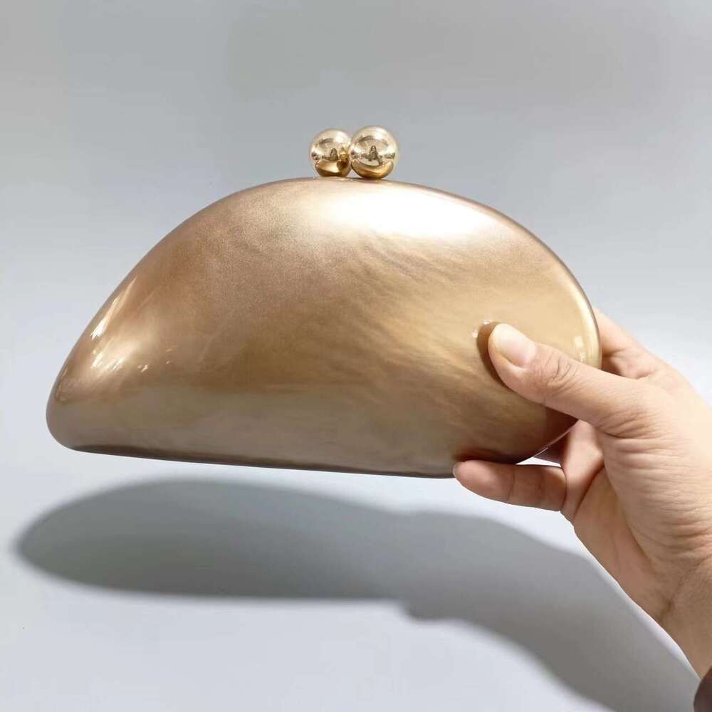 Acrylic shell shape clutch bag women designer evening party cute Pearl egg purse ivory green purple gold handbag wholesale