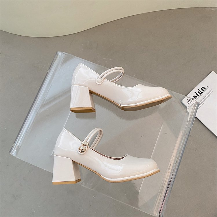 2023 New Mary Jane Shoes Women's Shoes Thick Heel Buckle Lolita Shoes School Fashion Simple Hundred High Heels Women Heels