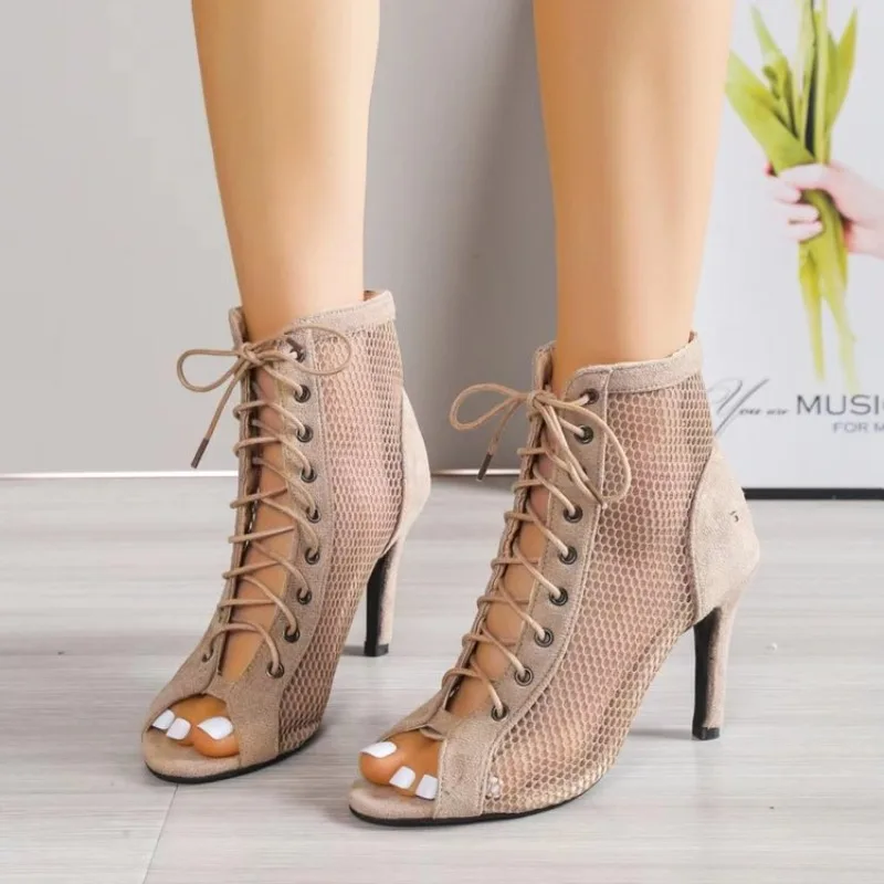 Summer New Women Top Dance Shoes Sandals Girl Fashion Party New Mesh Cutout High Heel Sandalias db81