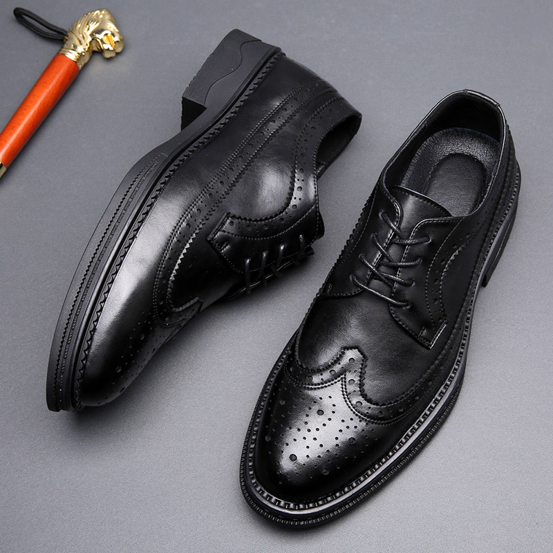 FUQIAO Fashion Print Leather Shoes Men Formal Dress Shoes British Gentleman Brogue Shoes Slip-On Men Oxfords Shoes