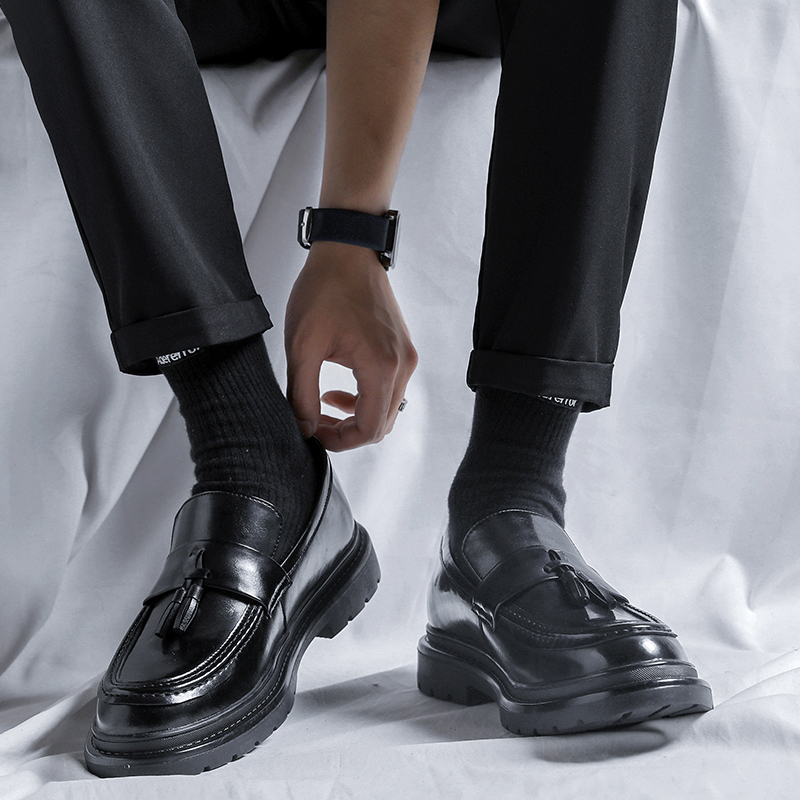Dress Tassel Men Brand Loafers Black British Style New Moccasin Thick Bottom Low Heel Business Formal Men's Shoes a3ba 's