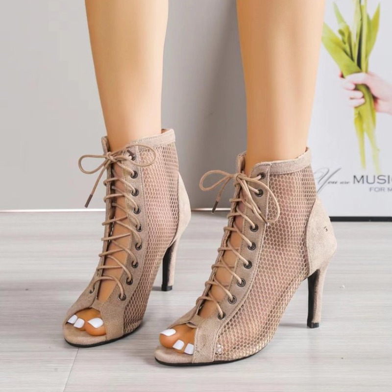 Summer New Pupms Women High Top Dance Shoes Ballroom Salsa Tango Sandals Girl Fashion Party Mesh Cutout High Heel Sandalias Y241008