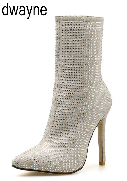 Women Ankle Plus Size 35-42 Rhies High Heels Shoes Woman Zip Pointed Toe Sexy Motorcycle Boots For Females 2019 c29e