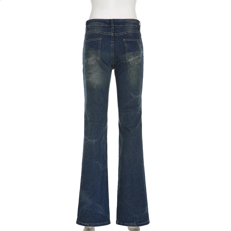 Rockmore Y2K Low Rise Flare Jeans for Woman Streetwear Aesthetic Print Jean Pants Vintage Washed Denim Trouser Grunge Fairycore 240806