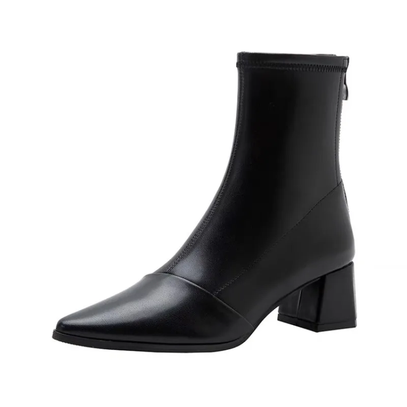 Ankle Boots for Women's Thick Heel Spring Summer Autumn Single Boots 2023 New Pointed High Heels Shoes Mid-heel Fashion