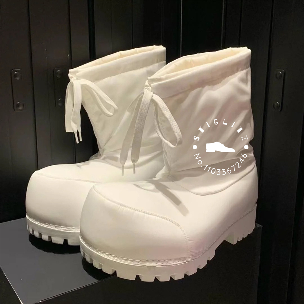 Big Round Toe Ski Boots Luxury Latest Design Mid-Calf Boots Fake Fur Warm Snow Boots Lace Up Fashion Style Boots for Women Men