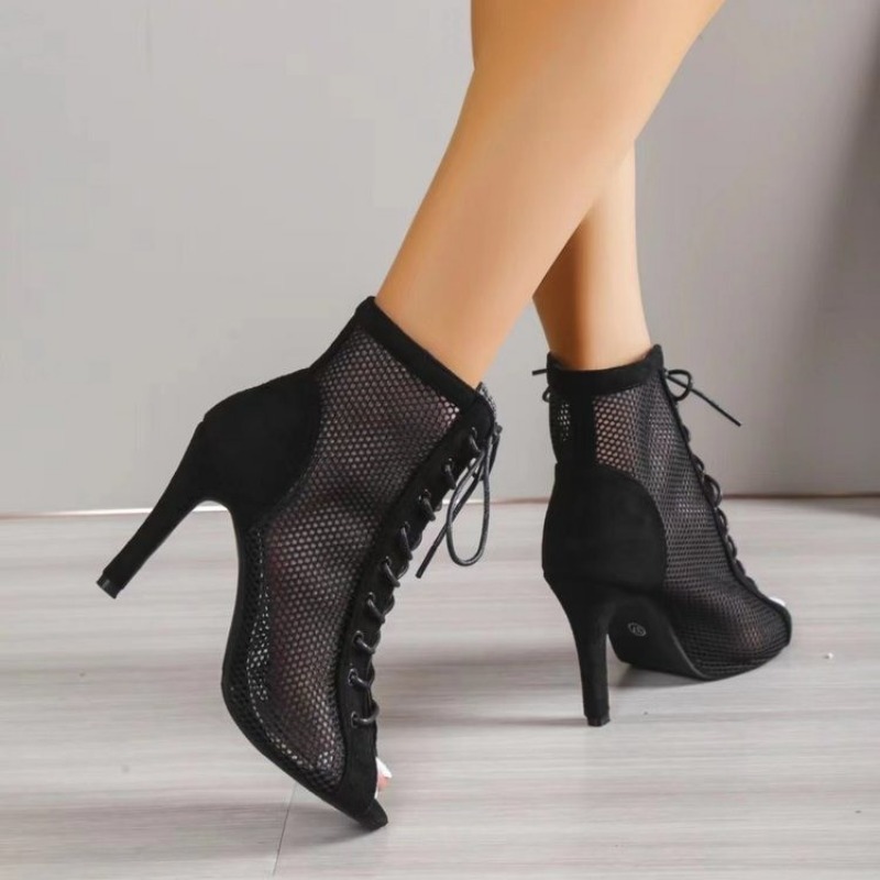 Summer New Pupms Women High Top Dance Shoes Ballroom Salsa Tango Sandals Girl Fashion Party Mesh Cutout High Heel Sandalias Y241008