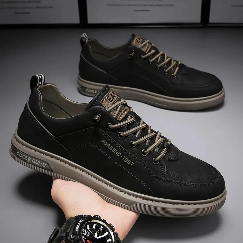 Men's Casual Shoes Men's Casual Leather Shoes Trendy All-match Sports White Comfortable Flat Slip-on Men's 2024